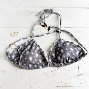 Eberjey Gray Ikat Spots Boho Feather Charm Triangle Bikini Top M